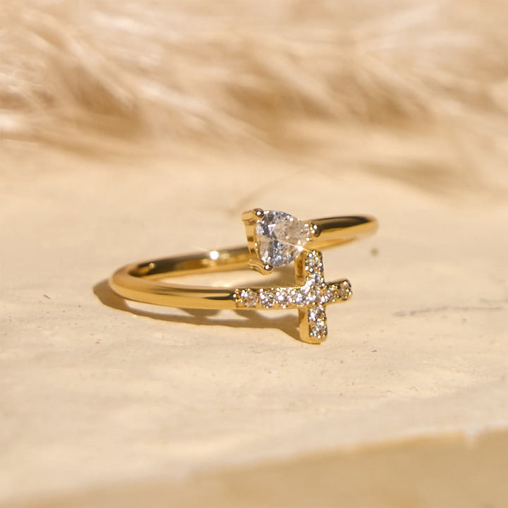 FREE Today: Two-Color Adjustable Ring with Paved Cross & Heart Zircon Accents: A Reminder of Sacred Grace - image 3