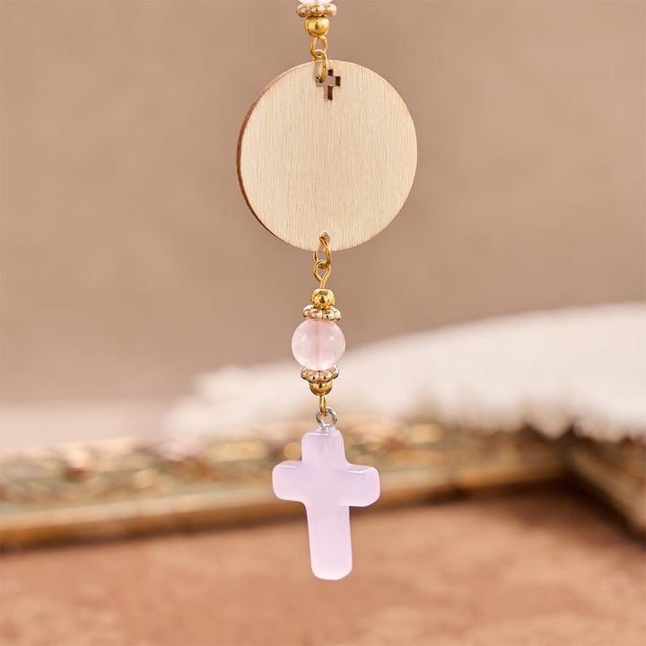 Christianartworkshop Matthew 28:20 Scripture Engraved Wooden Disc Stone Cross Car Charm: A Reminder of Merciful Divine Protection on Every Trip - image 5