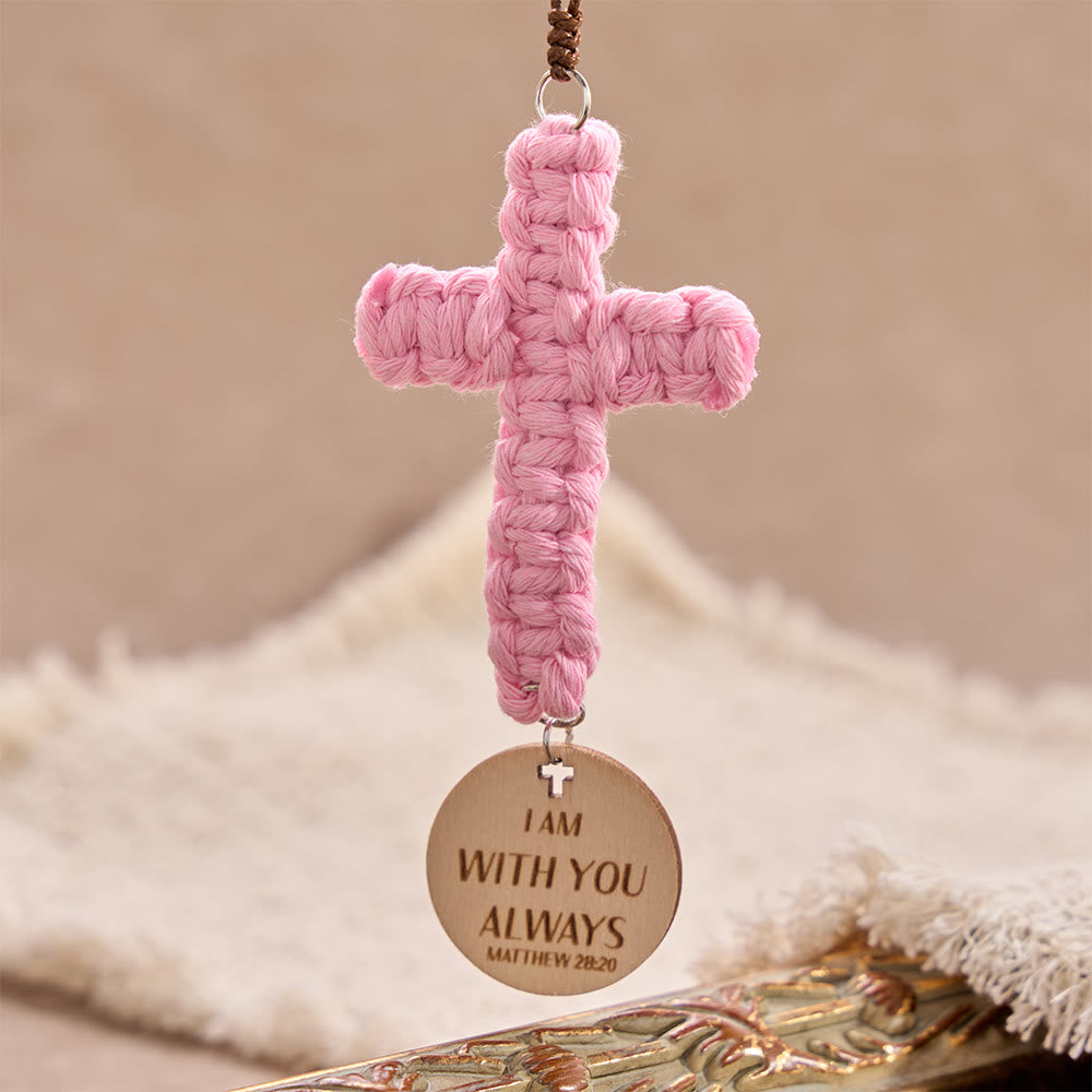 Christianartworkshop Matthew 28:20 Scripture Engraved Wooden Disc Stone Cross Car Charm: A Reminder of Merciful Divine Protection on Every Trip - image 11