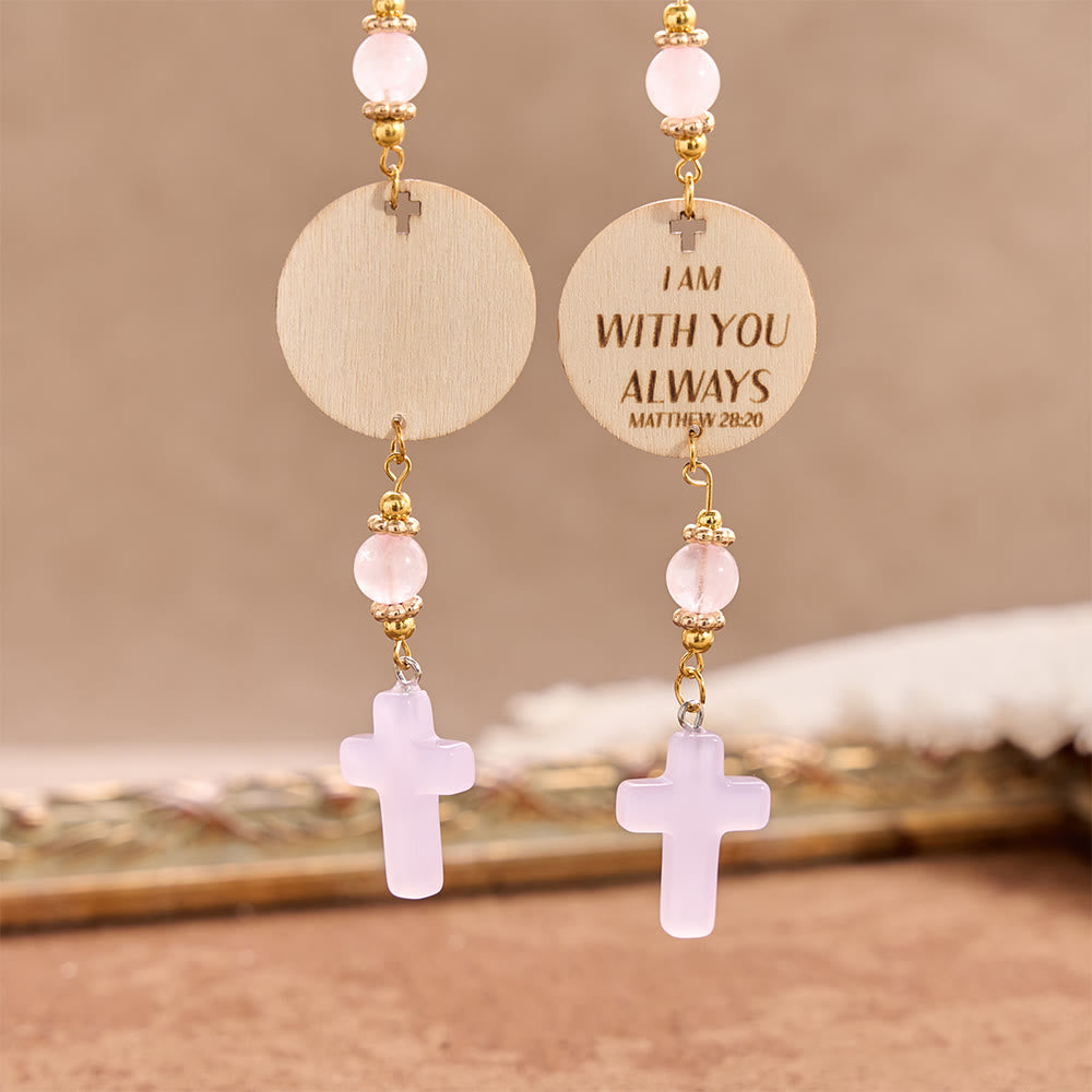Christianartworkshop Matthew 28:20 Scripture Engraved Wooden Disc Stone Cross Car Charm: A Reminder of Merciful Divine Protection on Every Trip - image 1