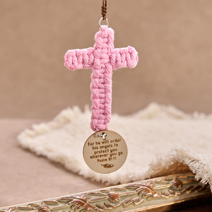 Christianartworkshop Matthew 28:20 Scripture Engraved Wooden Disc Stone Cross Car Charm: A Reminder of Merciful Divine Protection on Every Trip - image 9