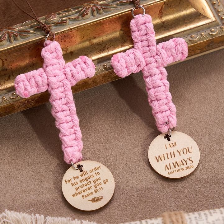 Christianartworkshop Matthew 28:20 Scripture Engraved Wooden Disc Stone Cross Car Charm: A Reminder of Merciful Divine Protection on Every Trip - image 3
