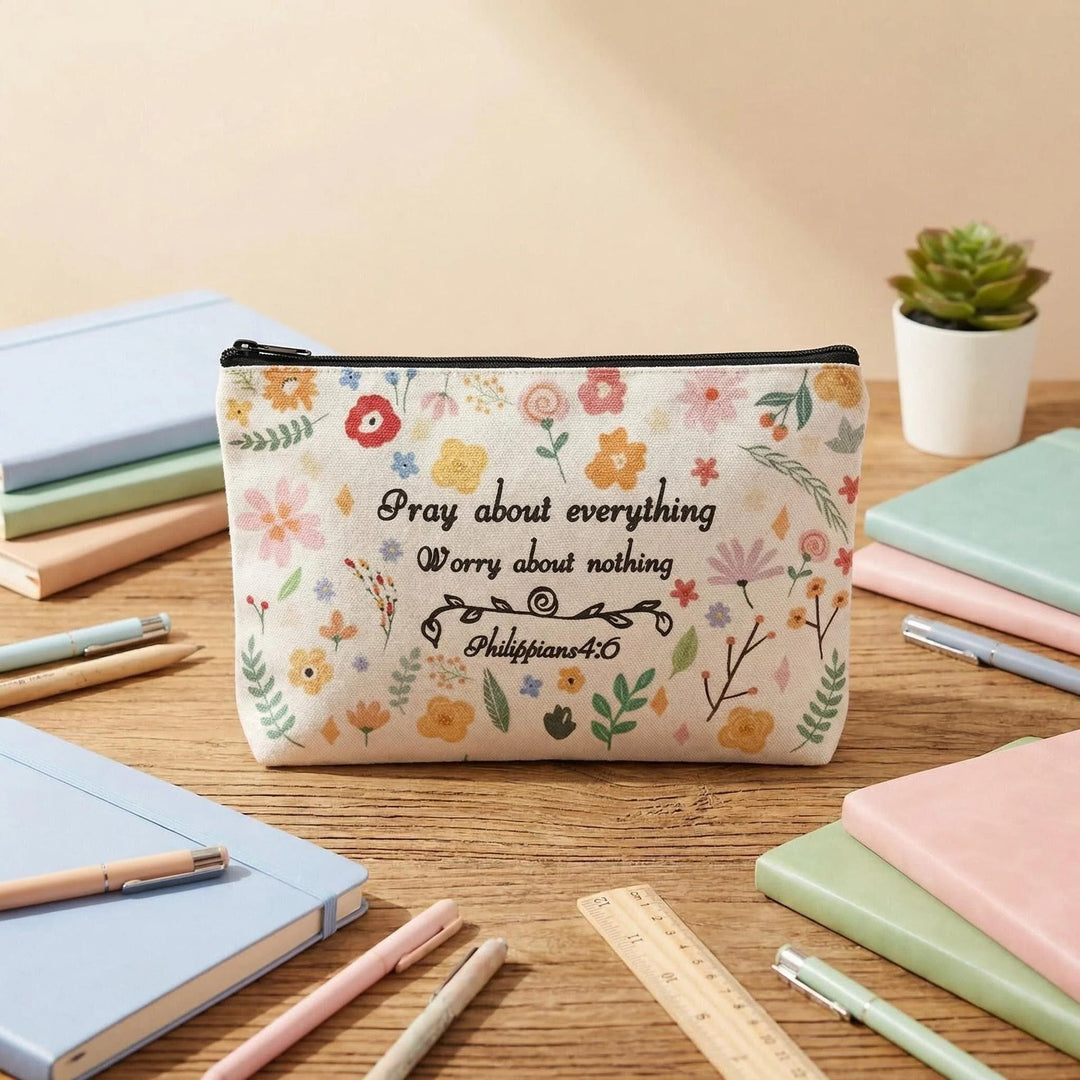 Christianartworkshop Philippians 4:6 Floral Scripture Pray About Everything Travel Cosmetic Bag: Embrace His Peace in Daily Life - Philippians 4:6 - image 0