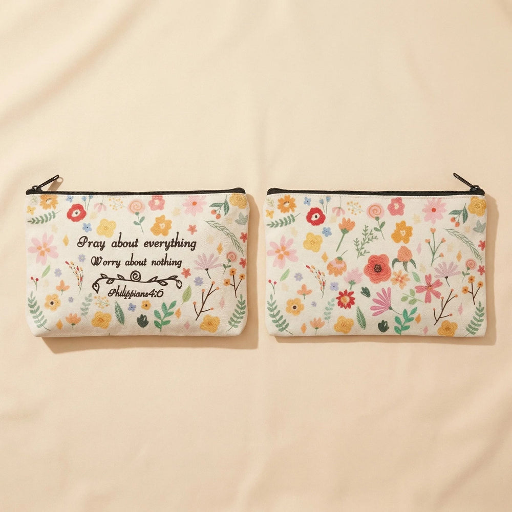 Christianartworkshop Philippians 4:6 Floral Scripture Pray About Everything Travel Cosmetic Bag: Embrace His Peace in Daily Life - image 1