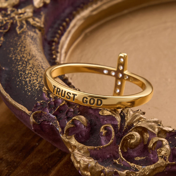 Christianartworkshop 925 Silver Cross & "Trust God" Ring: Symbols of Hope - image 1