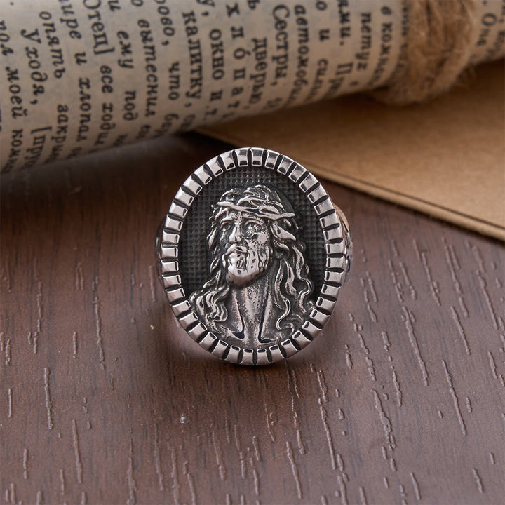 Christianartworkshop Vintage Christ Jesus Head Cross Blessing Ring - image 2
