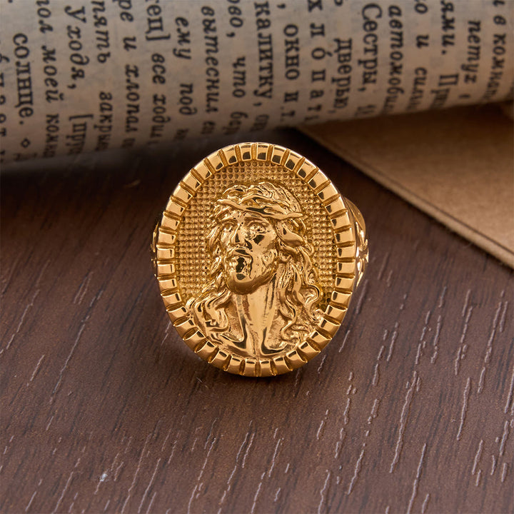 Christianartworkshop Vintage Christ Jesus Head Cross Blessing Ring - image 5
