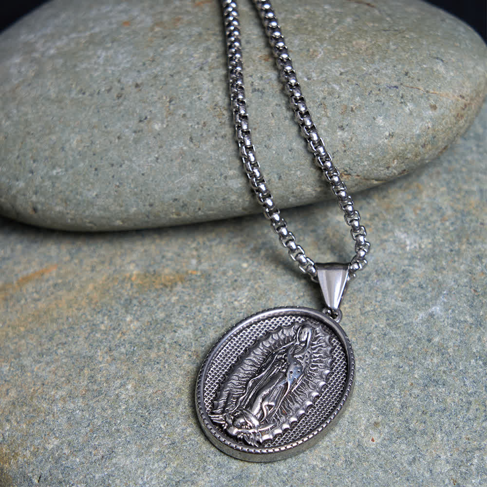 Christianartworkshop Our Lady of Guadalupe Virgin Mary Necklace - Box Chain - Silver - image 7