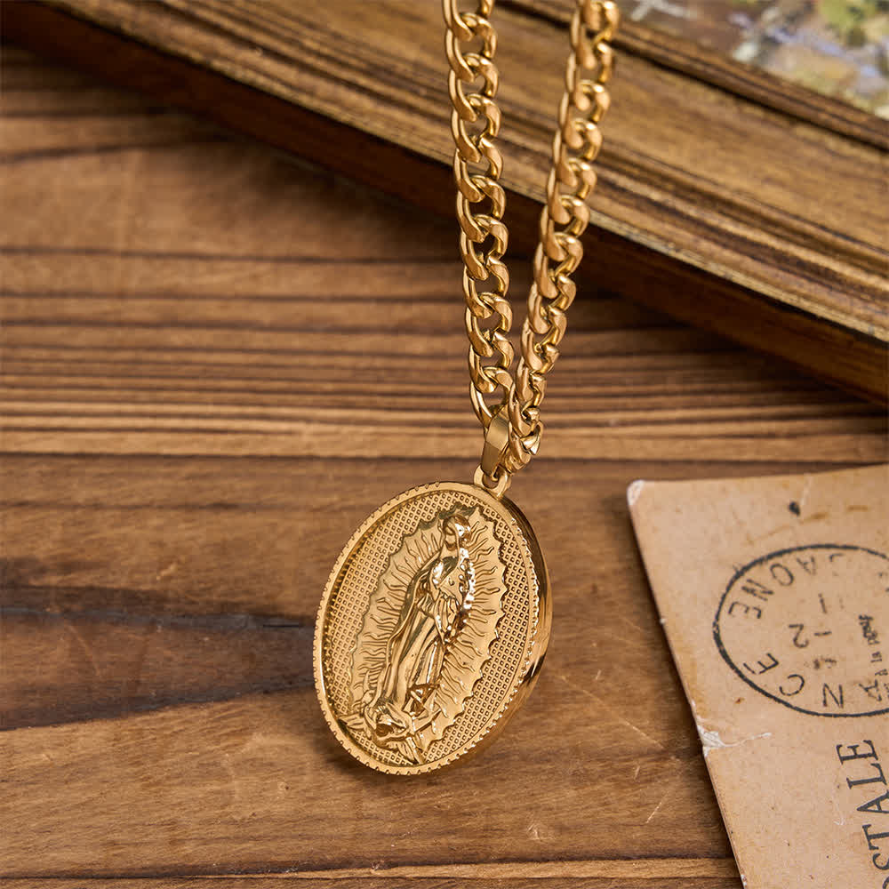 Christianartworkshop Our Lady of Guadalupe Virgin Mary Necklace - Cuban Chain - Golden - image 3