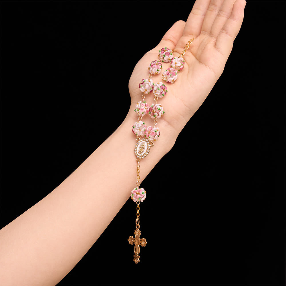 Christianartworkshop Ornate Jeweled Gold Cross Floral Glass Car Rosary: Token of Heavenly Travel Protection - image 1