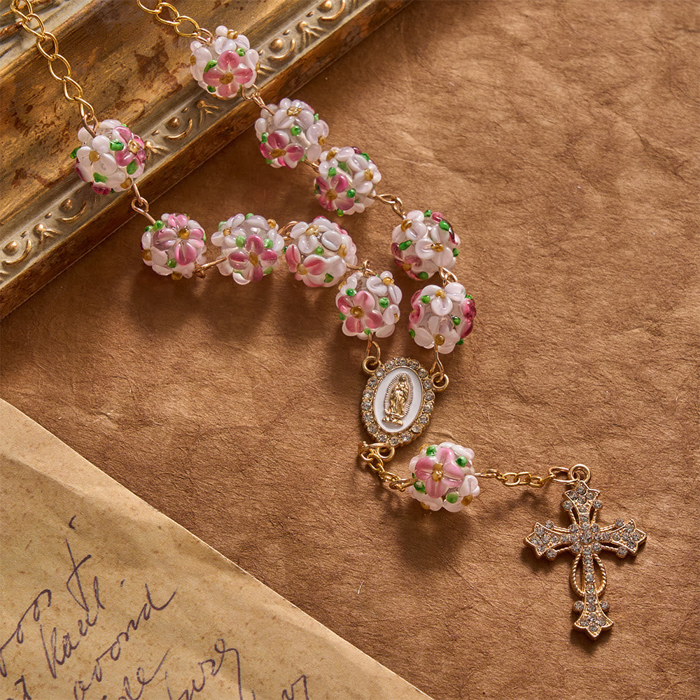 Christianartworkshop Ornate Jeweled Gold Cross Floral Glass Car Rosary: Token of Heavenly Travel Protection - image 2