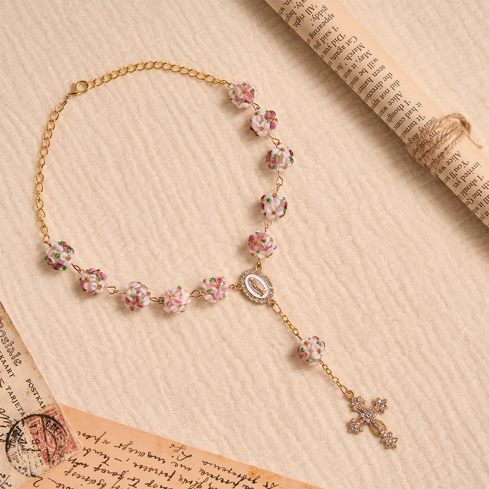 Christianartworkshop Ornate Jeweled Gold Cross Floral Glass Car Rosary: Token of Heavenly Travel Protection - image 5