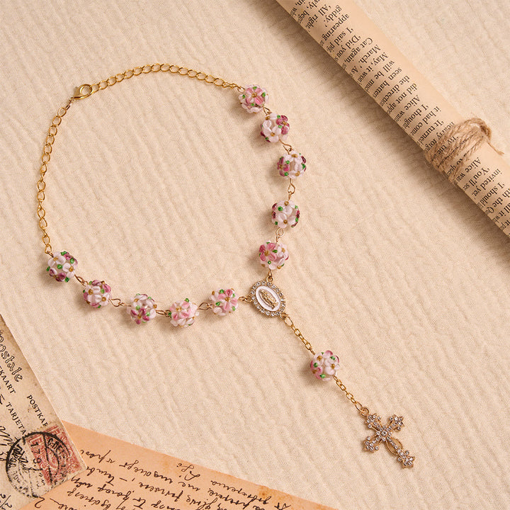 Christianartworkshop Ornate Jeweled Gold Cross Floral Glass Car Rosary: Token of Heavenly Travel Protection - image 5