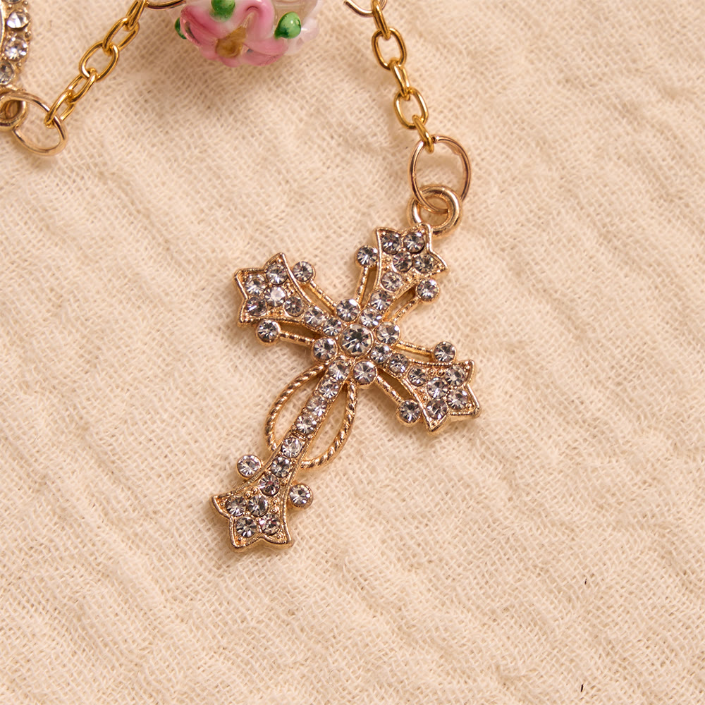 Christianartworkshop Ornate Jeweled Gold Cross Floral Glass Car Rosary: Token of Heavenly Travel Protection - image 8