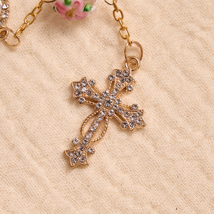 Christianartworkshop Ornate Jeweled Gold Cross Floral Glass Car Rosary: Token of Heavenly Travel Protection - image 8
