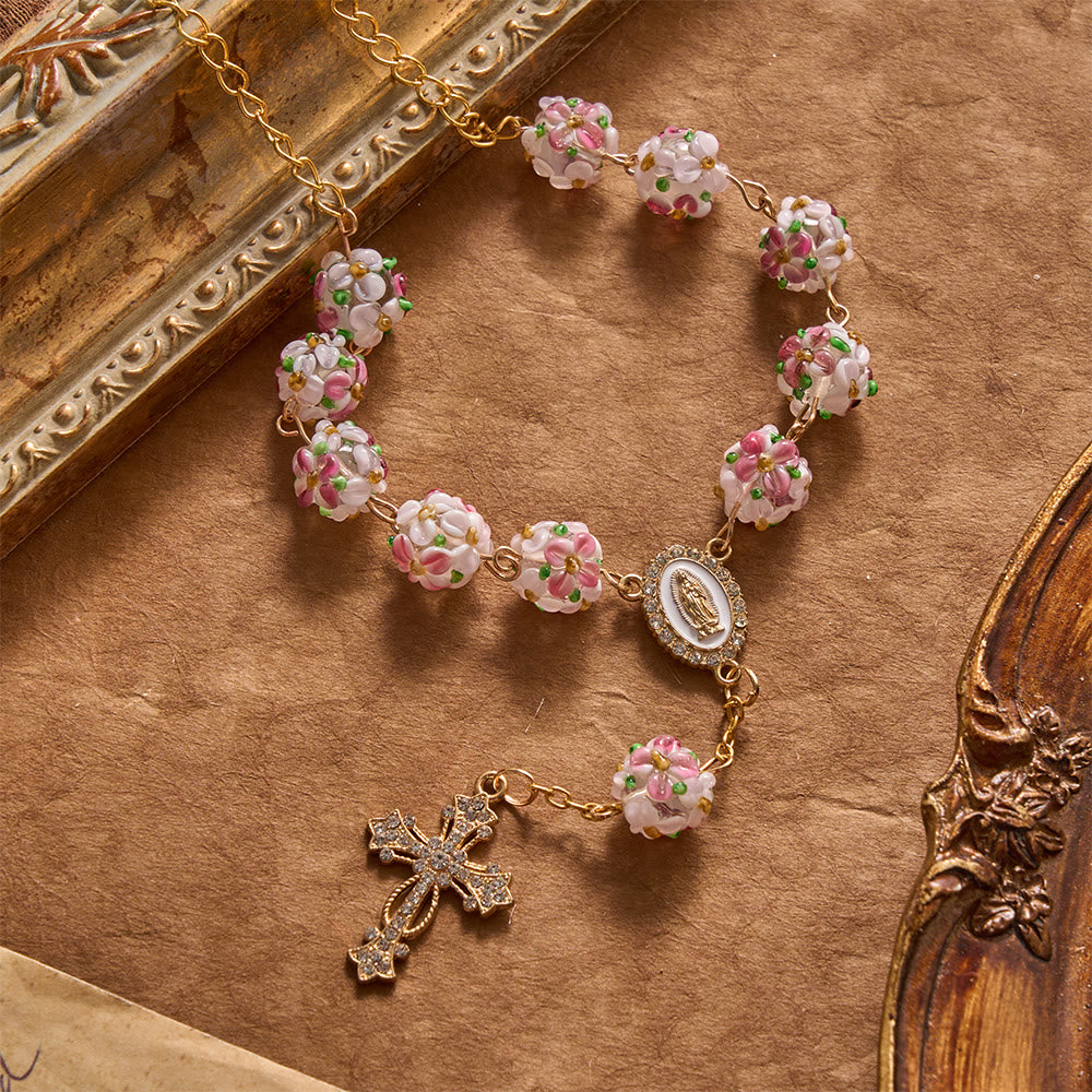 Christianartworkshop Ornate Jeweled Gold Cross Floral Glass Car Rosary: Token of Heavenly Travel Protection - image 4