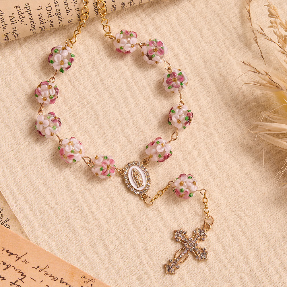 Christianartworkshop Ornate Jeweled Gold Cross Floral Glass Car Rosary: Token of Heavenly Travel Protection - image 3