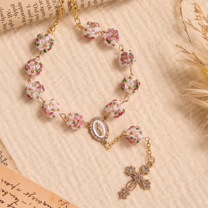 Christianartworkshop Ornate Jeweled Gold Cross Floral Glass Car Rosary: Token of Heavenly Travel Protection - image 3