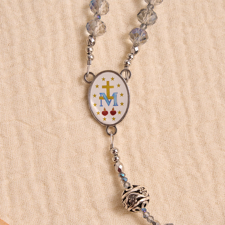 FREE Today: Iridescent Faceted Glass Rosary With Vintage Silver Spacers & Marian Enamel Medallion - image 7