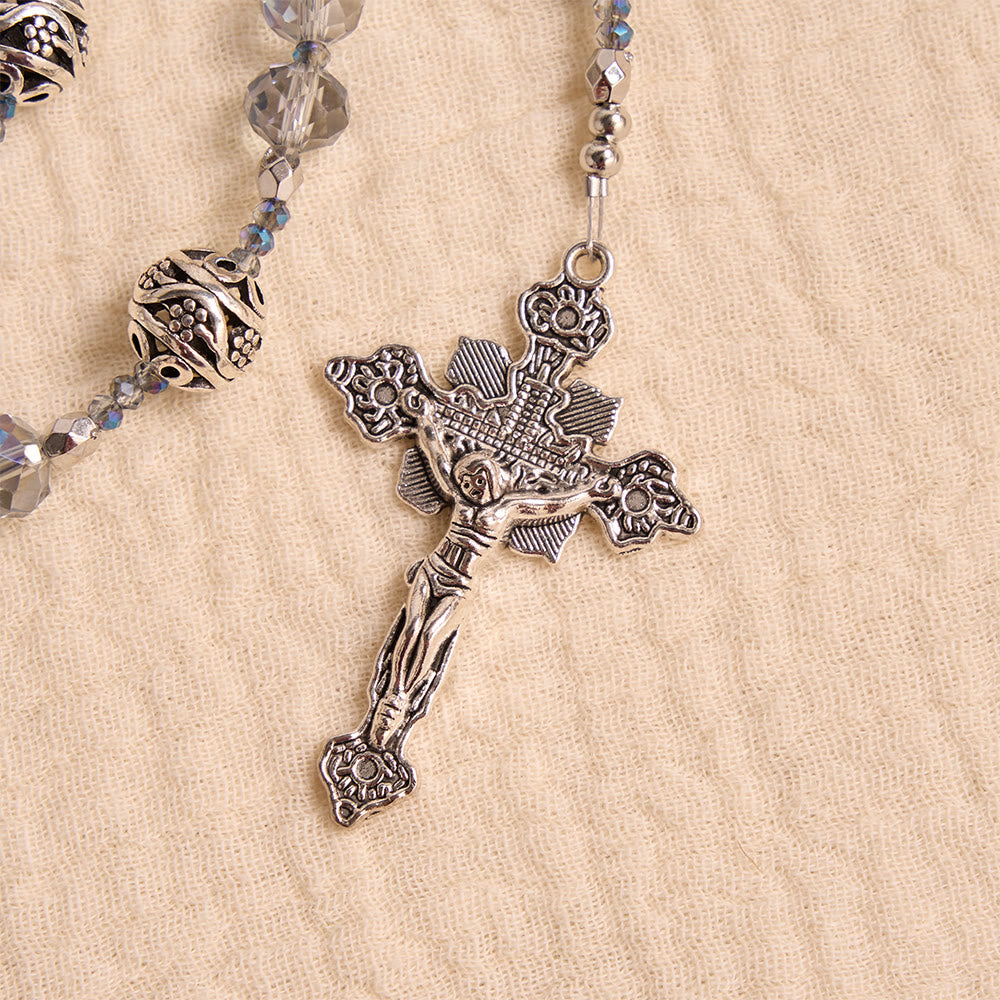 FREE Today: Iridescent Faceted Glass Rosary With Vintage Silver Spacers & Marian Enamel Medallion - image 8