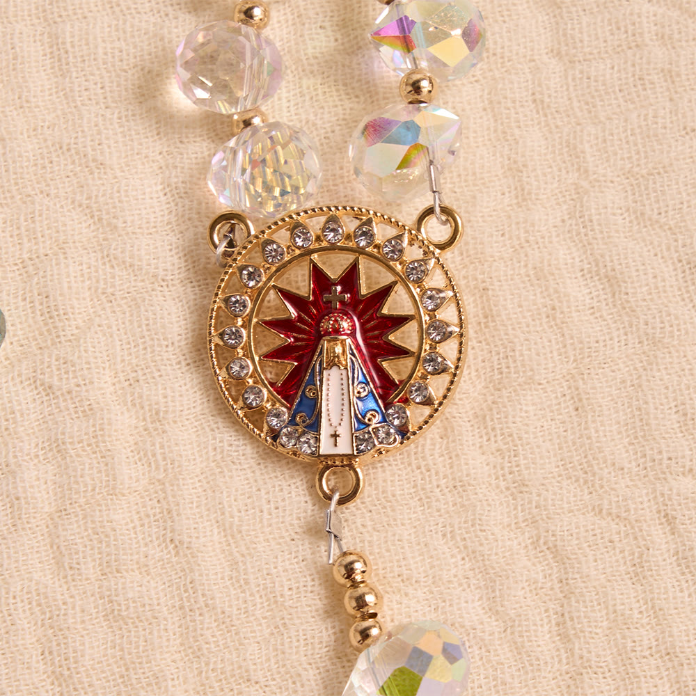 FREE Today: Gradient Iridescent Teardrop Glass Rosary With Jeweled Gilded Cross & Our Lady of Aparecida Medallion - image 7