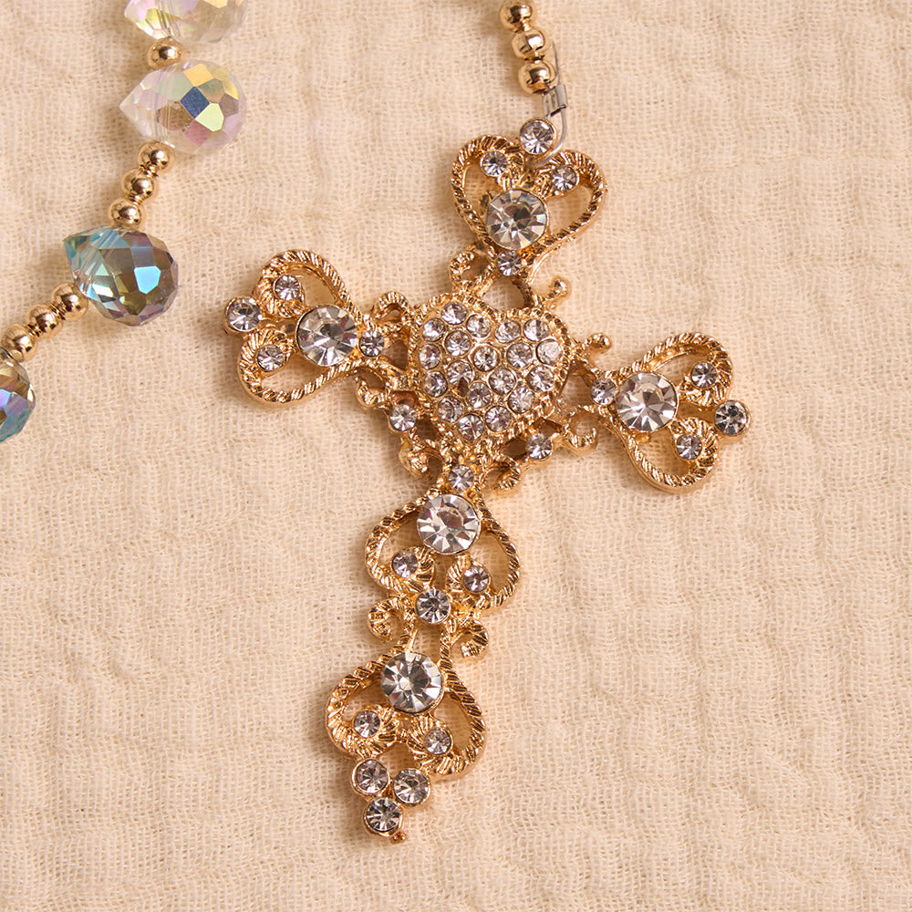 FREE Today: Gradient Iridescent Teardrop Glass Rosary With Jeweled Gilded Cross & Our Lady of Aparecida Medallion - image 8