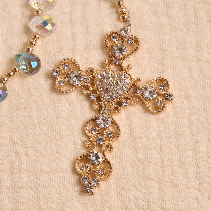 FREE Today: Gradient Iridescent Teardrop Glass Rosary With Jeweled Gilded Cross & Our Lady of Aparecida Medallion - image 8