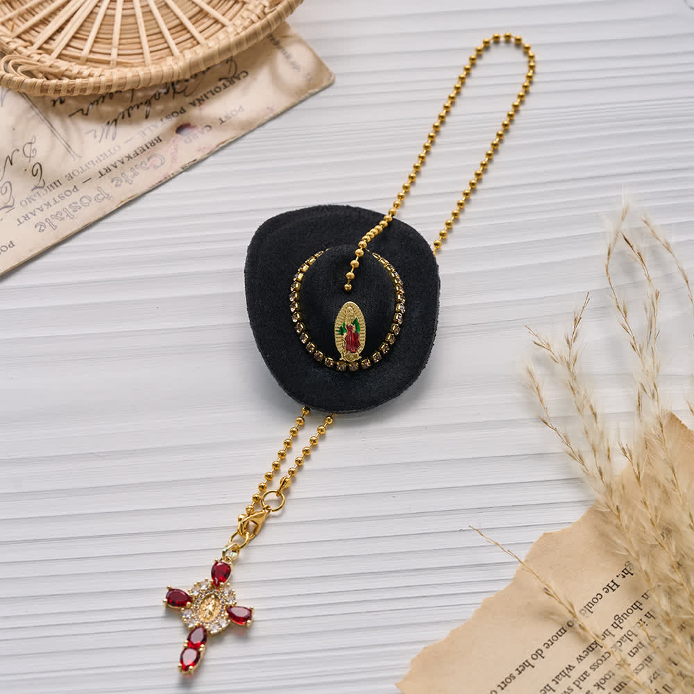 FREE Today: Mini Cowboy Hat Our Lady Crystal Cross Car Hanging Ornament: A Reminder of Merciful Divine Protection on Every Trip - image 16