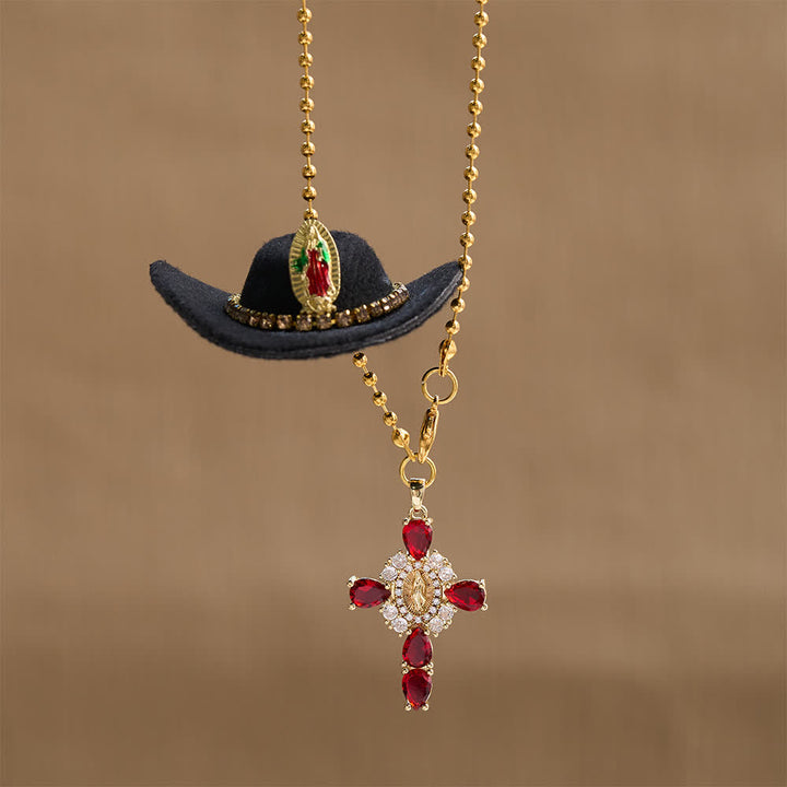 Christianartworkshop Mini Cowboy Hat Our Lady Crystal Cross Car Hanging Ornament: A Reminder of Merciful Divine Protection on Every Trip - image 18