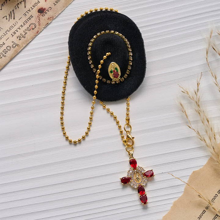 Christianartworkshop Mini Cowboy Hat Our Lady Crystal Cross Car Hanging Ornament: A Reminder of Merciful Divine Protection on Every Trip - image 15