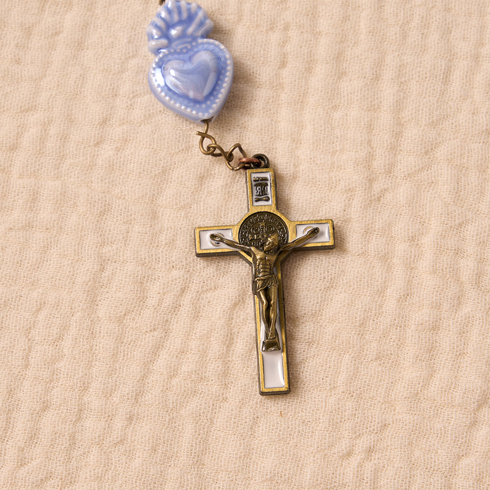Christianartworkshop Floral Porcelain Sacred Heart Ceramic Rosary With Enamel Trimmed Crucifix - image 7