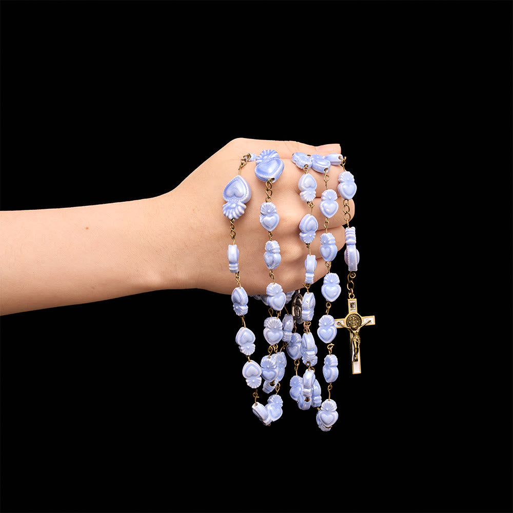 Blue Ceramic Sacred Heart Rosary – Gloss Glaze Five-Decade with