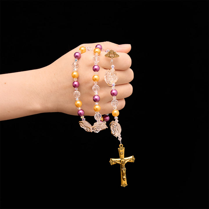 Christianartworkshop Molded Camellia Acrylic Rosary With Gilded Crucifix & Our Lady of Aparecida Filigree Medallion - image 1