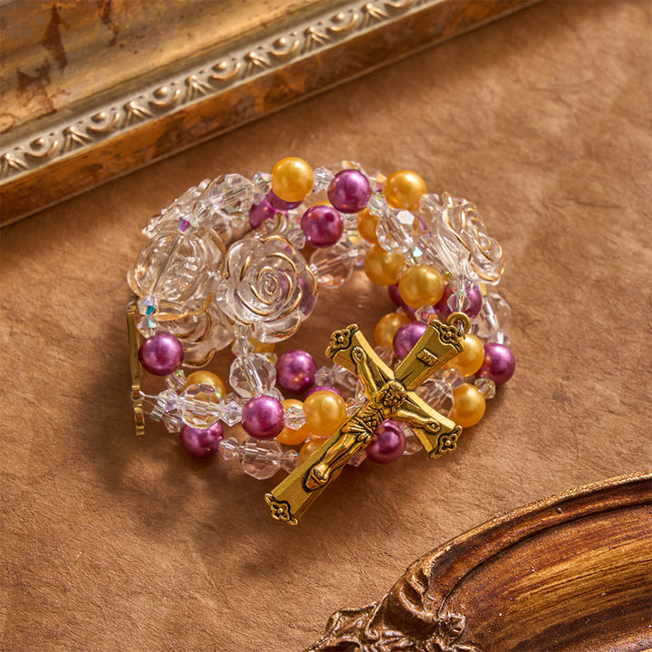 Christianartworkshop Molded Camellia Acrylic Rosary With Gilded Crucifix & Our Lady of Aparecida Filigree Medallion - image 2