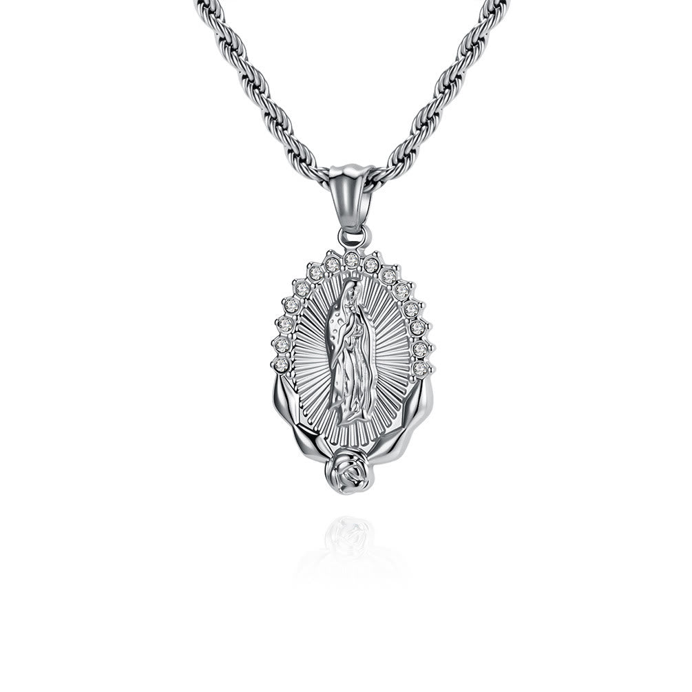 Christianartworkshop Luminous Zircon Our Lady Rose Rope Necklace: Token of Heavenly Benevolence - Silver - image 3