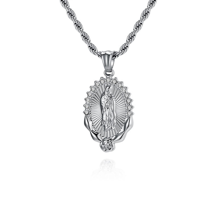 Christianartworkshop Luminous Zircon Our Lady Rose Rope Necklace: Token of Heavenly Benevolence - Silver - image 3
