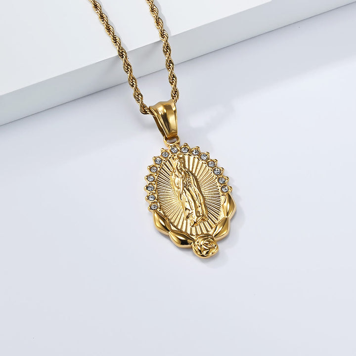 Christianartworkshop Luminous Zircon Our Lady Rose Rope Necklace: Token of Heavenly Benevolence - image 3