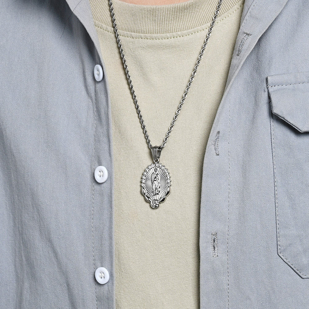 Christianartworkshop Luminous Zircon Our Lady Rose Rope Necklace: Token of Heavenly Benevolence - image 1