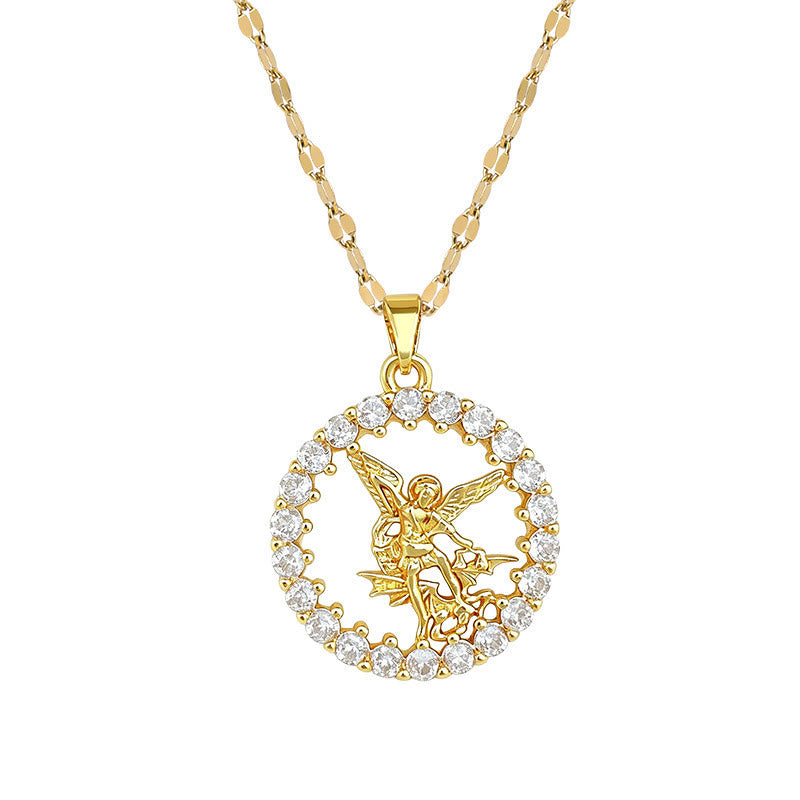 FREE Today: Zircon Halo St. Michael Circle Pendant Necklace: Token of Heavenly Archangel Protection - St. Michael - image 0