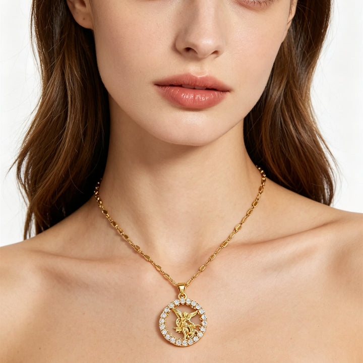 Christianartworkshop Zircon Halo St. Michael Circle Pendant Necklace: Token of Heavenly Archangel Protection - image 2