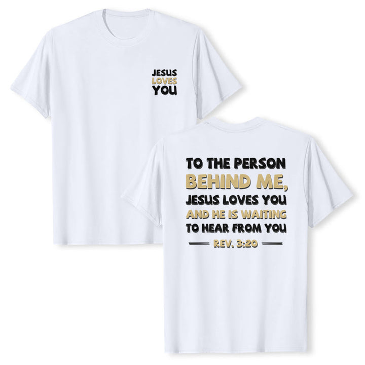 Christianartworkshop Dual-Side Two-Tone Scripture REV.3:20 Letter Print Casual Classic T-Shirt - image 4