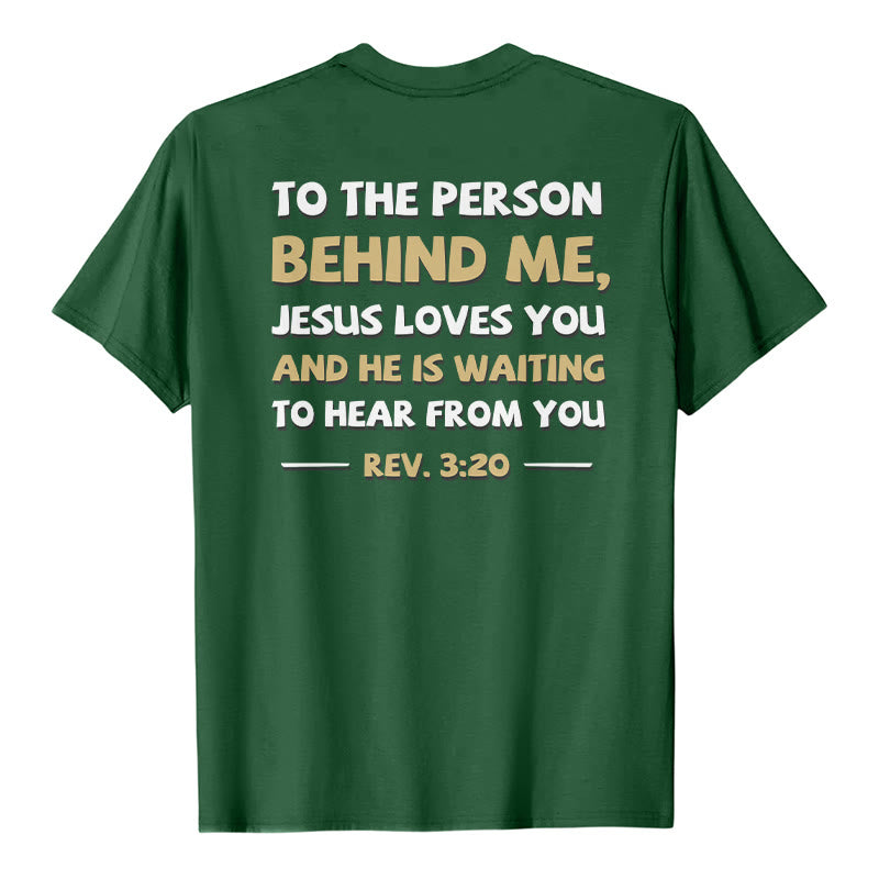 Christianartworkshop Dual-Side Two-Tone Scripture REV.3:20 Letter Print Casual Classic T-Shirt - Dark Green - 2XL - image 12