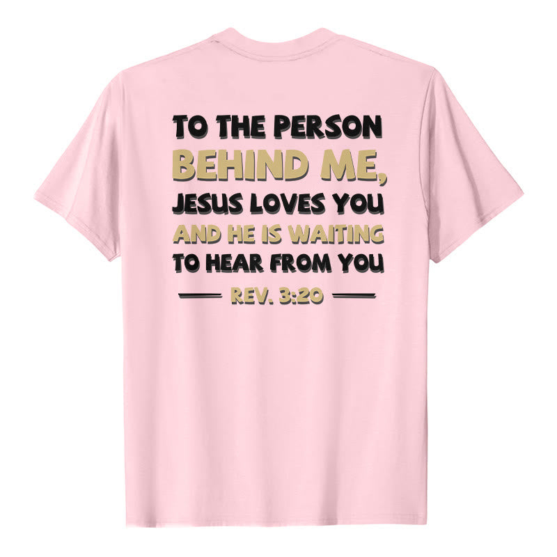 Christianartworkshop Dual-Side Two-Tone Scripture REV.3:20 Letter Print Casual Classic T-Shirt - Pink - 2XL - image 0