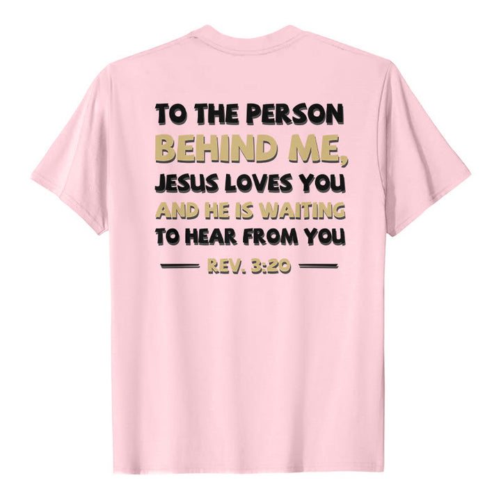 Christianartworkshop Dual-Side Two-Tone Scripture REV.3:20 Letter Print Casual Classic T-Shirt - Pink - 2XL - image 0