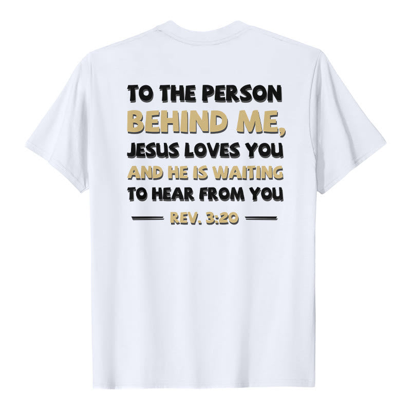 Christianartworkshop Dual-Side Two-Tone Scripture REV.3:20 Letter Print Casual Classic T-Shirt - White - 2XL - image 3
