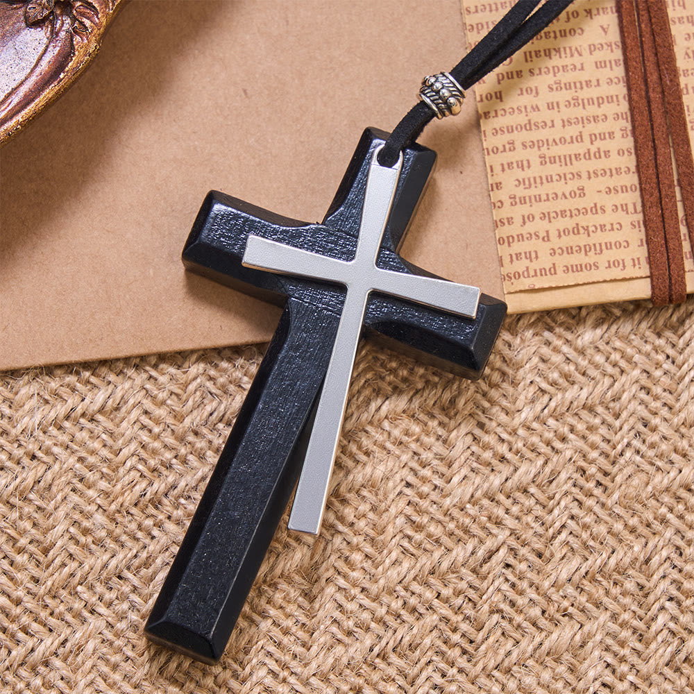FREE Today: Minimalist Inlaid Metal Solid Wooden Cross Suede Cord Necklace: Emblem of Steadfast Heavenly Shelter - image 6