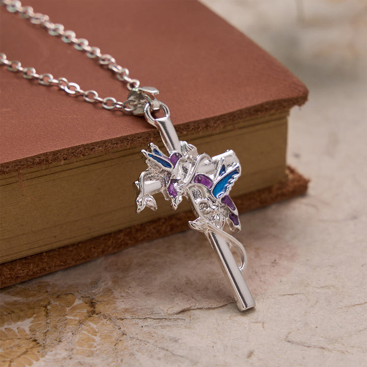 Christianartworkshop Hand Enamel Hummingbird Wrapped Slim Cross Chain Necklace: Emblem of Gentle Heavenly Blessing - image 2