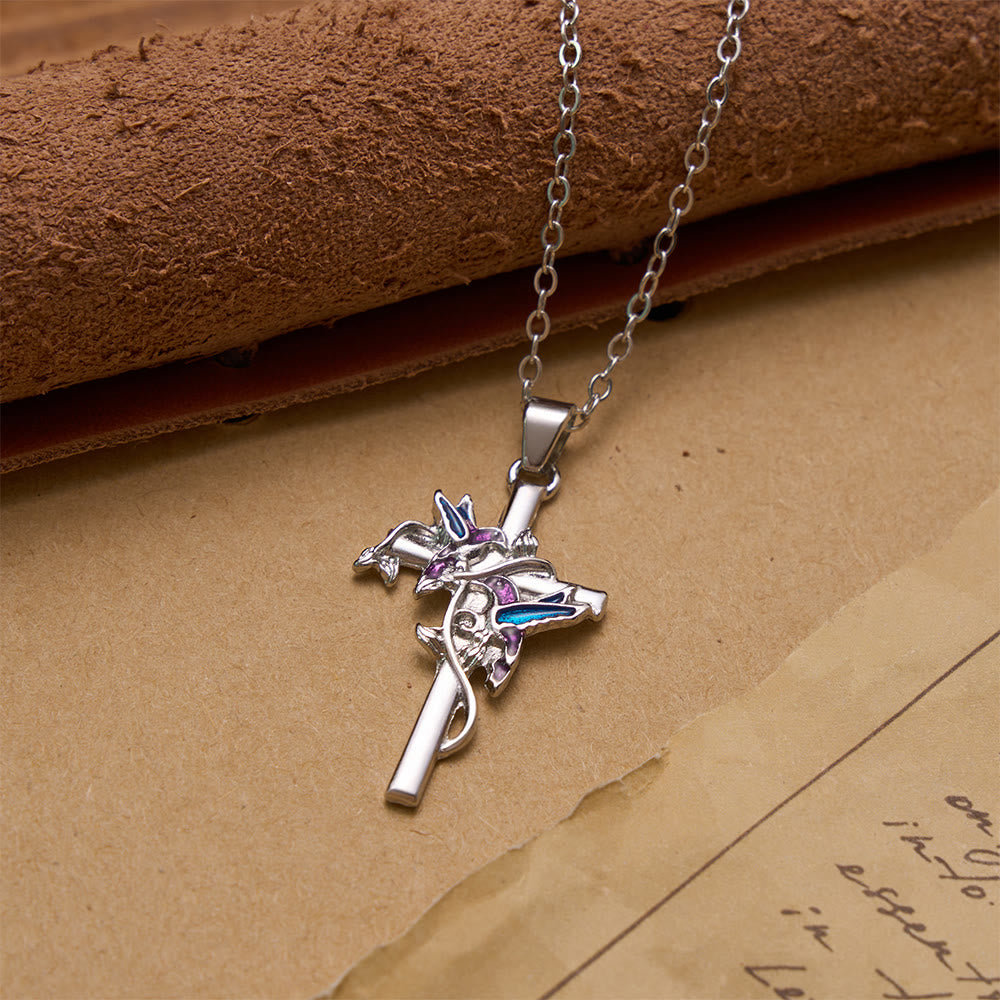 Christianartworkshop Hand Enamel Hummingbird Wrapped Slim Cross Chain Necklace: Emblem of Gentle Heavenly Blessing - image 4