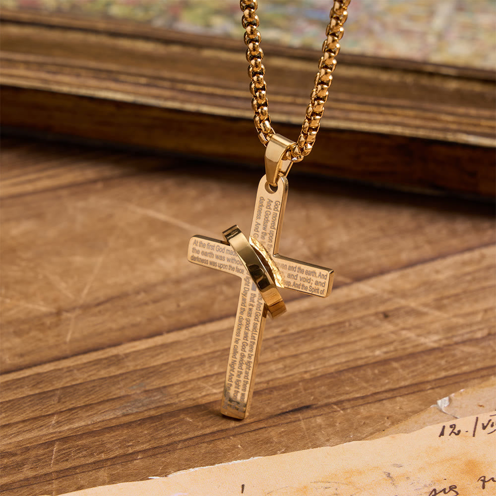 FREE Today: Ring Wrapped Laser Scripture Titanium Steel Cross Box Chain Necklace: Emblem of Everlasting Heavenly Promise - Golden - image 2