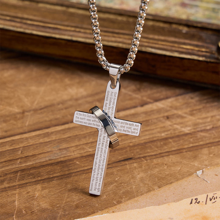 FREE Today: Ring Wrapped Laser Scripture Titanium Steel Cross Box Chain Necklace: Emblem of Everlasting Heavenly Promise - Silver - image 3
